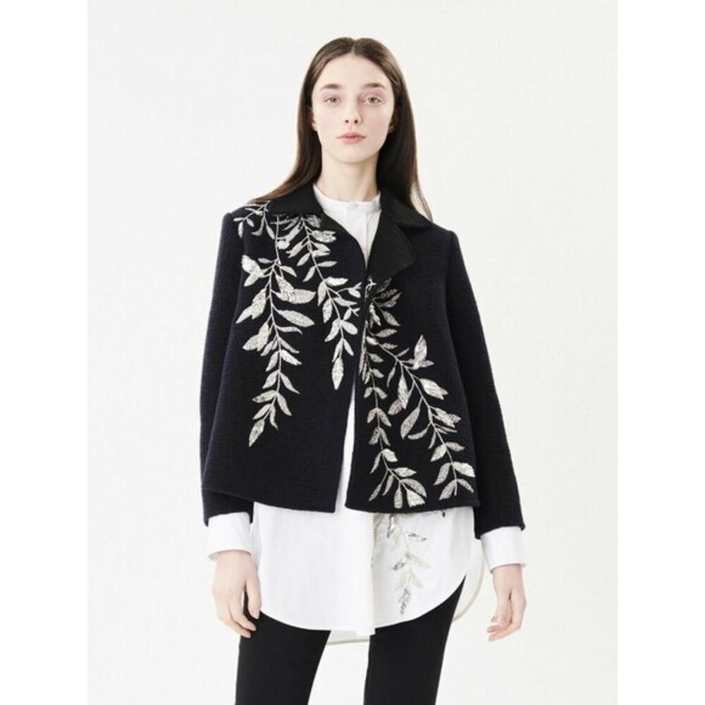 OSCAR DE LA RENTA Wool Blazer Beaded Embroidery Open Front Sz 4 NWT $3,690
